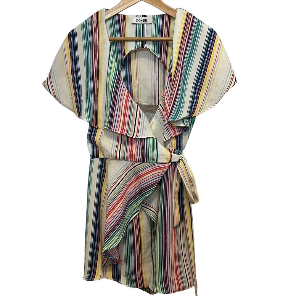 Do+Be Faux Wrap Romper Shorts w/open back, Multicolor, Size: Small
